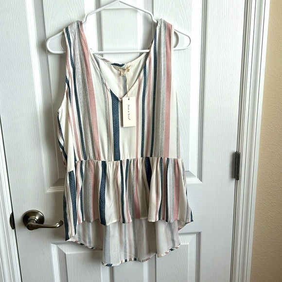 New Sim and‎ Sam Peplum Tank Top Striped Sleeveless Casual Cute Top Size M - Picture 1 of 8